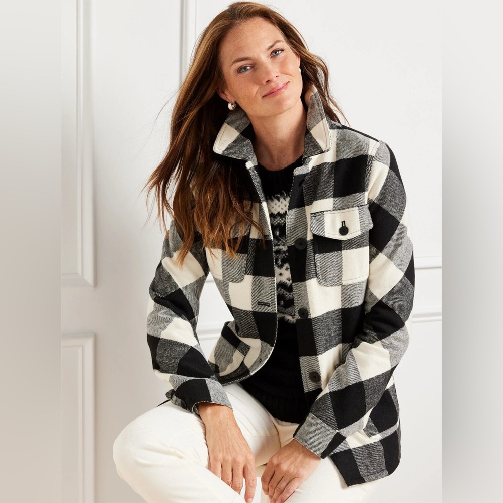 Talbot’s Women’s Belle Black & White Checked Lined Flannel Jacket - Size L